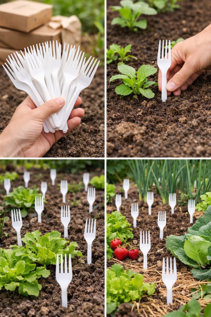Plastic vorken in de moestuin: alle tuiniers doen het – en de reden is geniaal.
