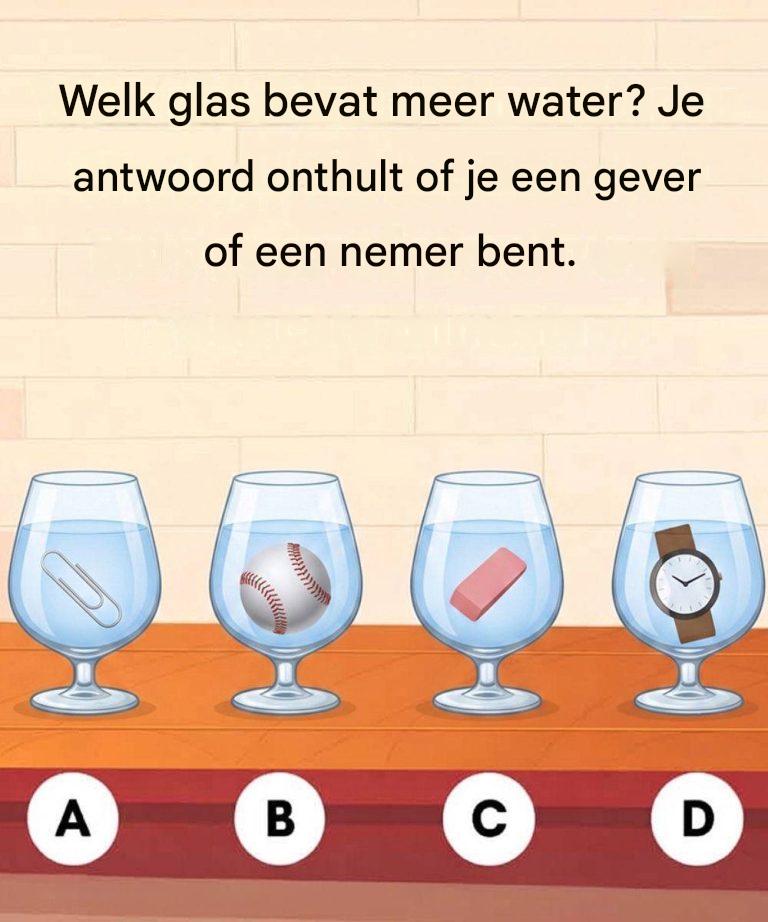Welk glas bevat meer water? Je antwoord onthult of je een gever of een nemer bent.
