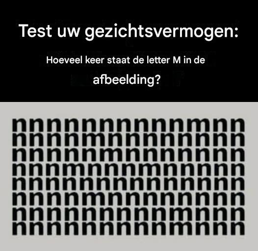 Er zitten 10 verborgen letters “m” in de afbeelding. Hoeveel heb je er gevonden?
