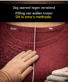 Zeg vaarwel tegen belangrijke pluisjes op je wollen trui: dit is de methode van oma!