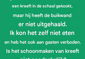 Mijn buurman heeft vandaag een kreeft met schaal gekookt, maar hij heeft de darm niet verwijderd. Ik kon hem niet opeten en heb zelfs onze gasten weggejaagd. Is het schoonmaken van een kreeft niet noodzakelijk?