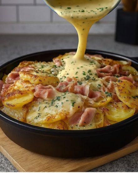 “Mijn familie laat nooit iets op het bord liggen. 😄🥔✨Dit simpele aardappel- en hamgerecht is zo lekker dat het zo van tafel verdwijnt! Perfect als je zin hebt in iets huiselijks, warms en echt troostends. 🥓💛🔥” Recept in de reacties.❤️